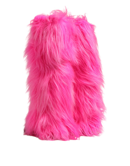 Dolce & Gabbana Pink Faux Fur Leather High Heels Boots Shoes