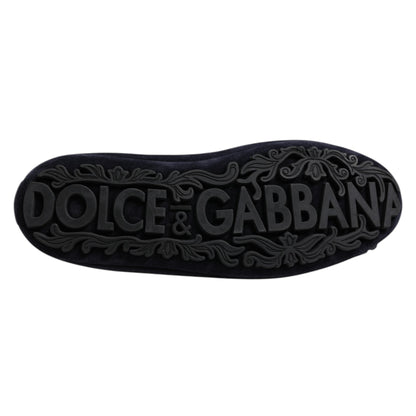 Dolce & Gabbana Blue Suede Crown Crystal Loafers Dress Shoes