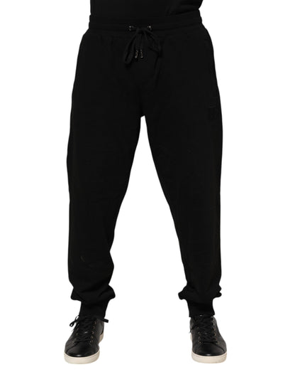 Dolce & Gabbana Black Cotton Logo Tape Men Jogger Pants