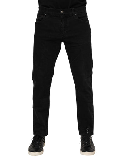 Dolce & Gabbana Black Cotton Logo Plaque Slim Fit Denim Jeans