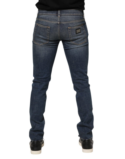 Dolce & Gabbana Blue Washed Skinny Logo Plaque Men Denim Jeans