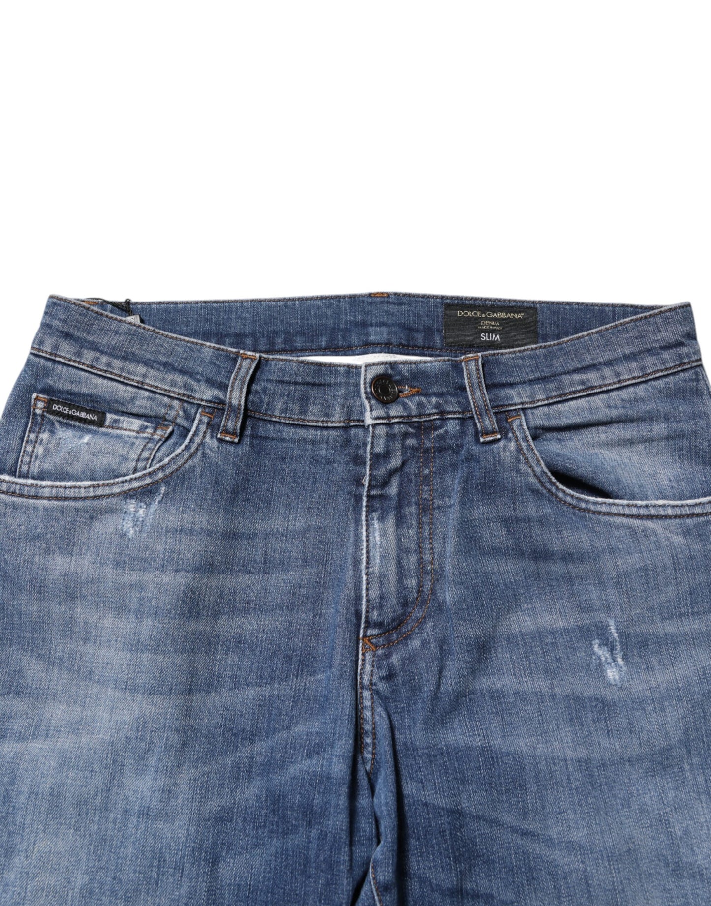 Dolce & Gabbana Blue Cotton Logo Plaque Denim Jeans