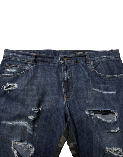 Dolce & Gabbana Blue Cotton Camouflage Denim Jeans