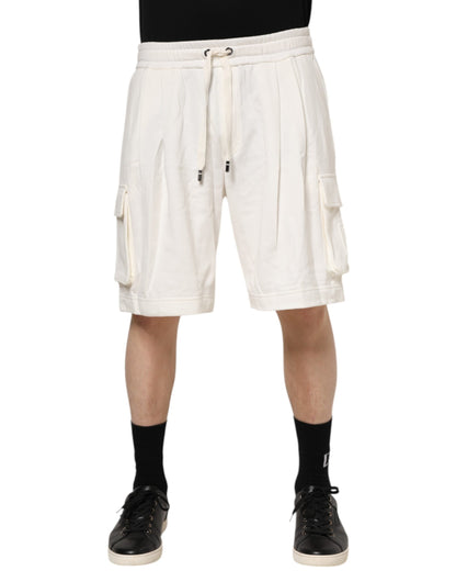 Dolce & Gabbana White Cotton Cargo Bermuda Sweatshorts Shorts