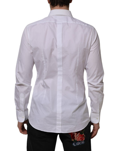 Dolce & Gabbana White Bib Cotton Popline GOLD Men Formal Shirt
