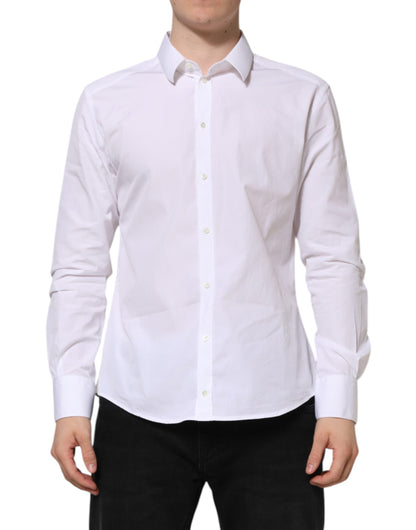 Dolce & Gabbana White Cotton Long Sleeves GOLD Formal Shirt