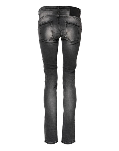 Acht Dark Gray Cotton Slim Fit Denim Low Waist Denim Jeans