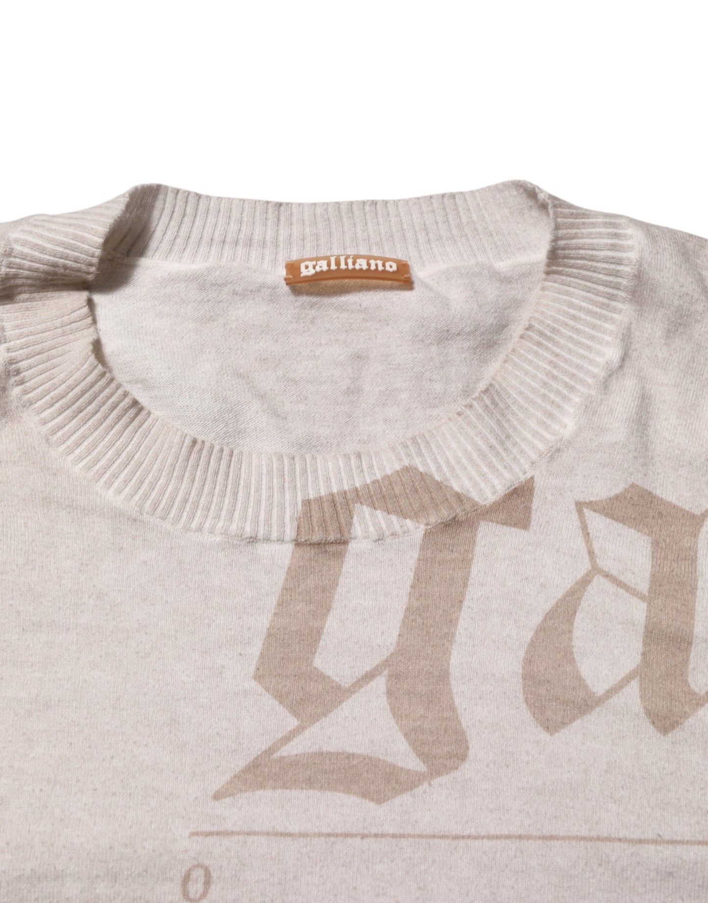 John Galliano Beige Printed Logo Roundneck Long Sleeves Men Sweater