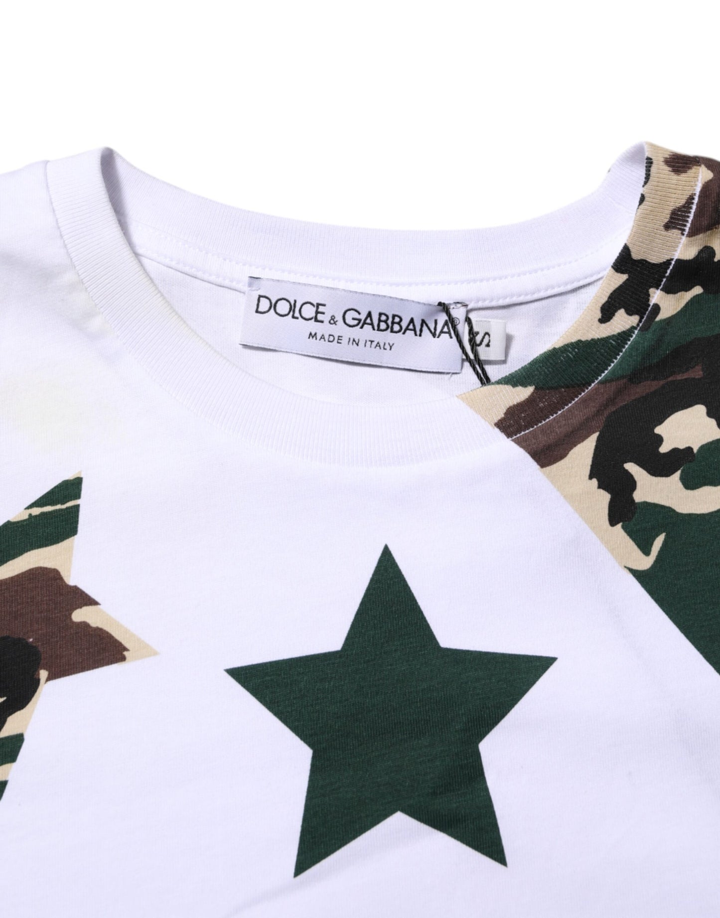 Dolce & Gabbana White Camouflage Cotton Men Crew Neck T-shirt