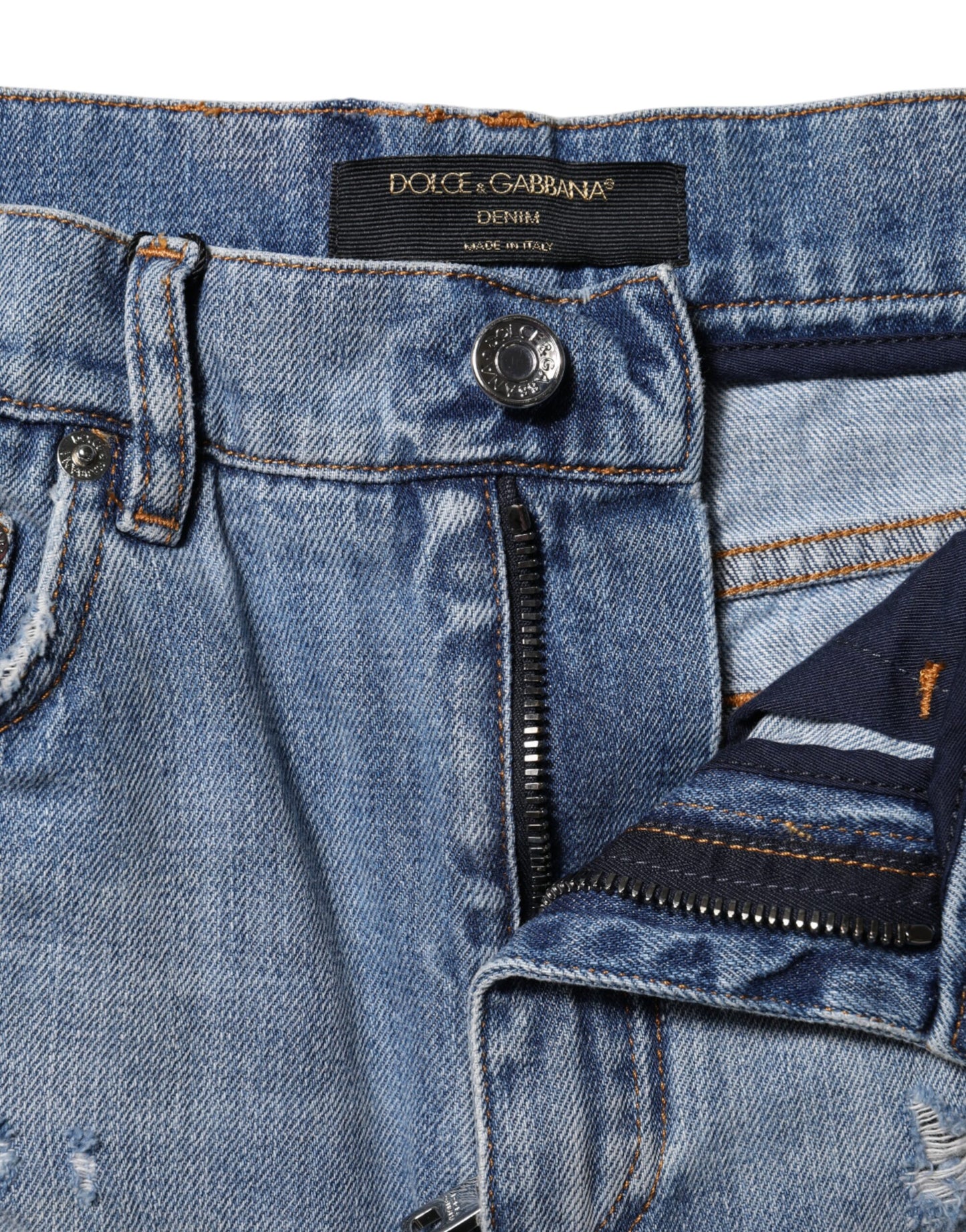 Dolce & Gabbana Blue Logo Plaque Denim Cotton Hot Pants Shorts