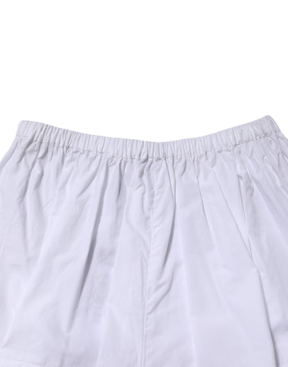 Dolce & Gabbana White Lace Paneled Cotton High Waisted Shorts