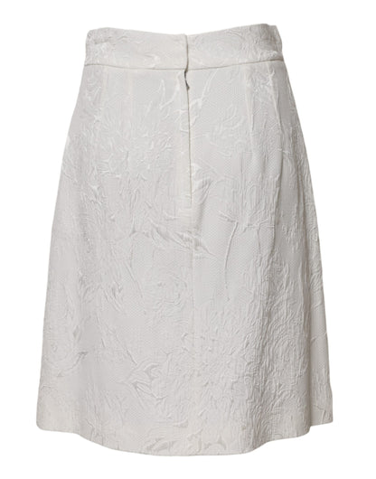Dolce & Gabbana White Floral Brocade A-line High Waist Skirt
