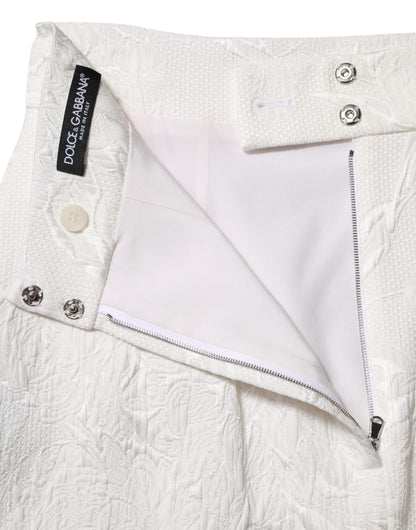 Dolce & Gabbana White Floral Brocade A-line High Waist Skirt