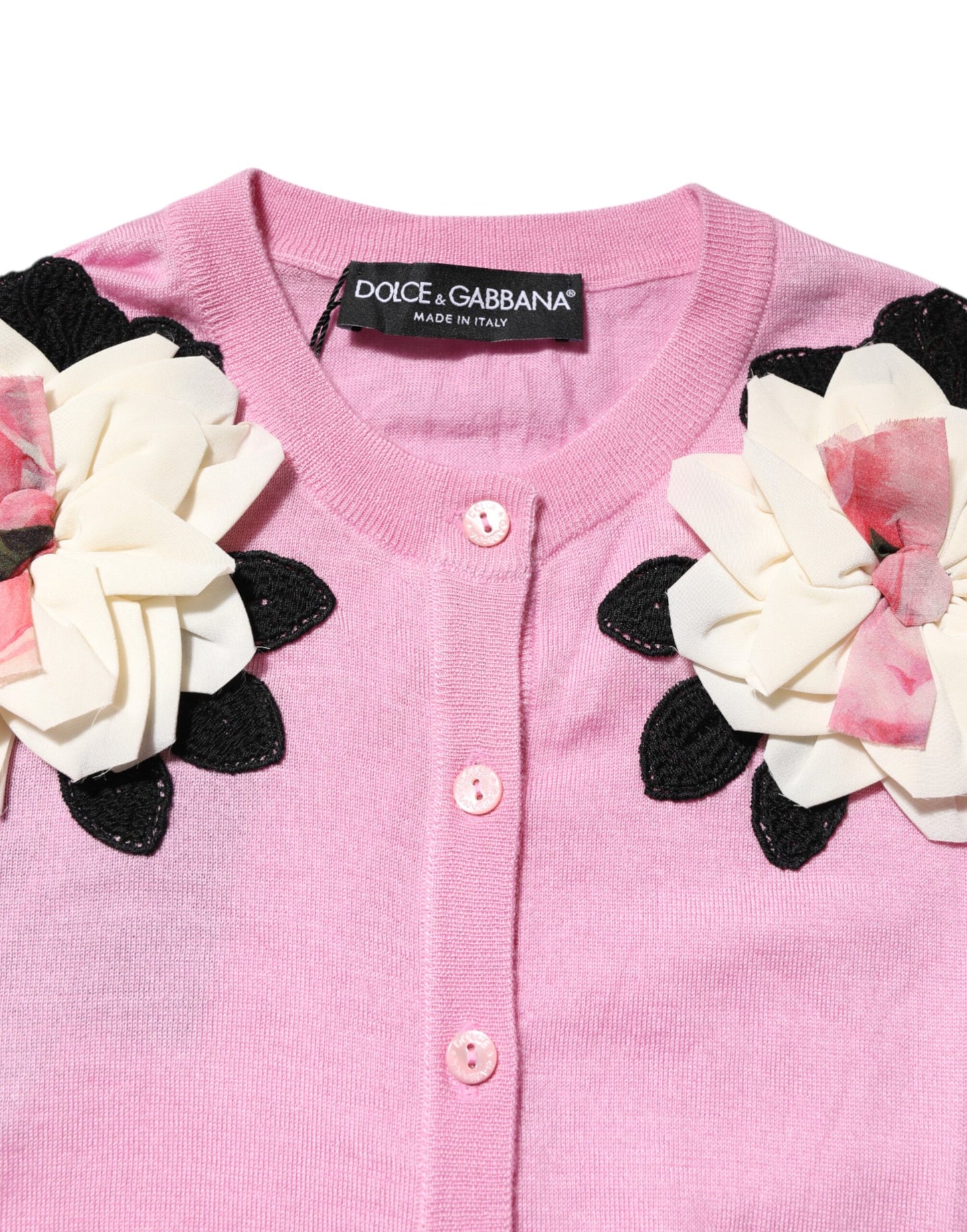 Dolce & Gabbana Pink Floral Detailing Cardigan Sweater