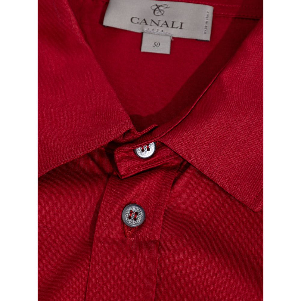 Canali Red Cotton Shortsleeve Shirt