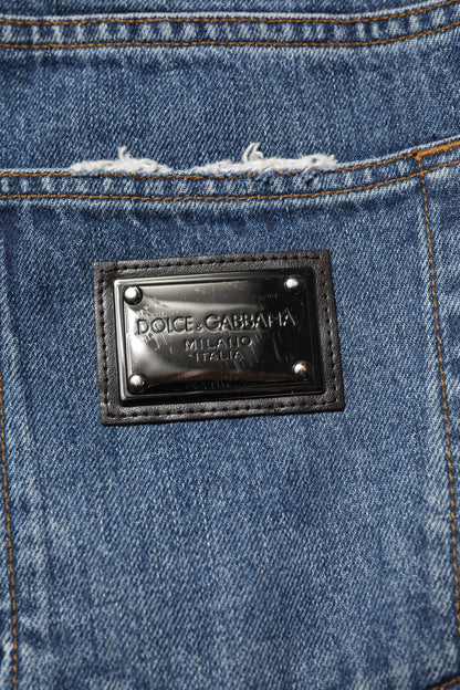 Dolce & Gabbana Blue Tattered Cotton Straight Denim Jeans