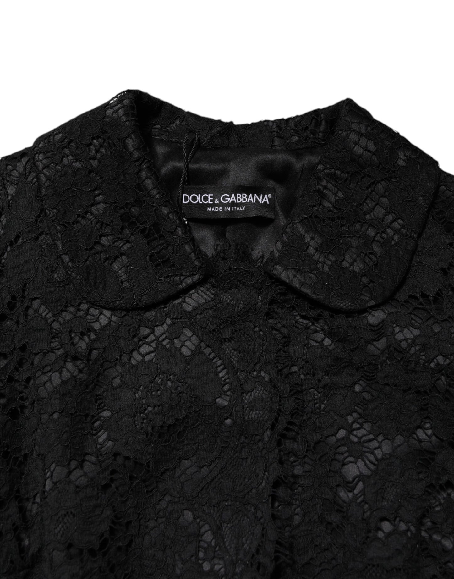 Dolce & Gabbana Black Floral Lace Cotton Collared Jacket