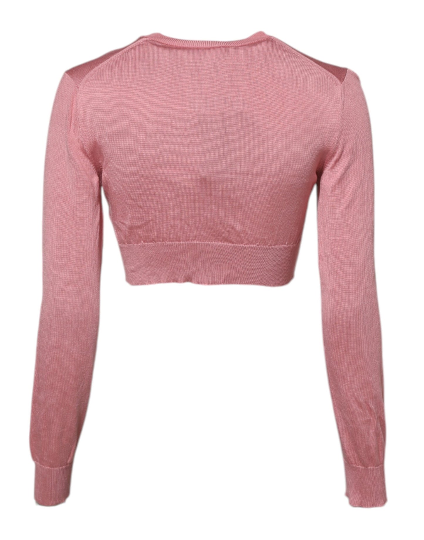 Dolce & Gabbana Pink Silk Cropped Crew Neck Cardigan Sweater