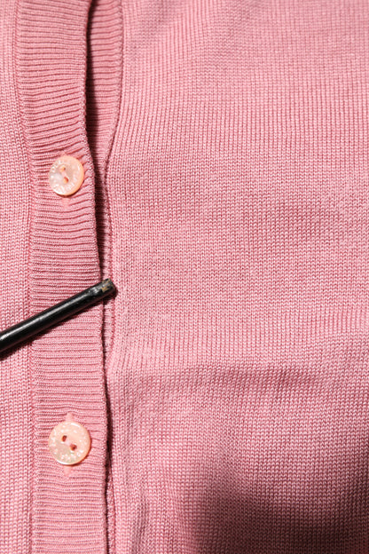 Dolce & Gabbana Pink Silk Cropped Crew Neck Cardigan Sweater