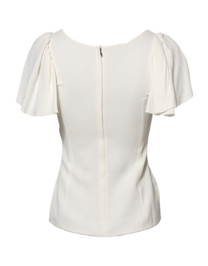 Dolce & Gabbana White Round Neck Short Sleeves Blouse Top
