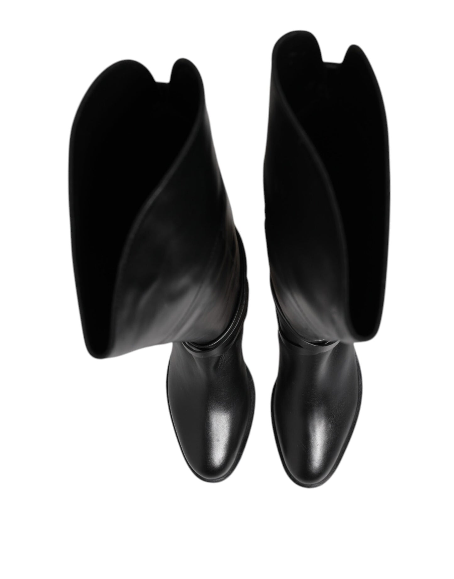 Elisabetta Franchi Black Leather Buckled High Boots Shoes