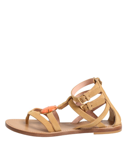 Alberta Ferretti Brown Flip Flops Zipper Ankle Strap Shoes