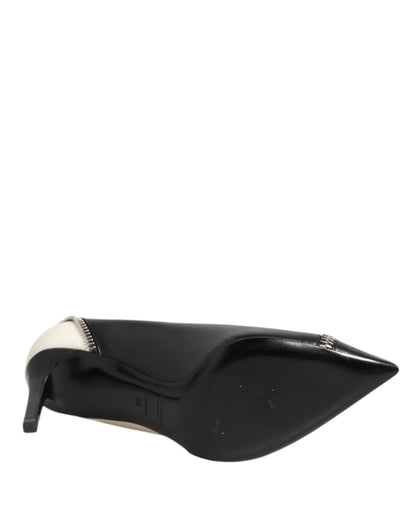 Saint Laurent White Black Leather Pointed Toe Heels Shoes