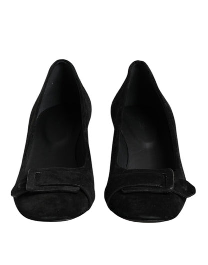 DEL CARLO Black Suede Leather Slip On High Heels Pump Shoes