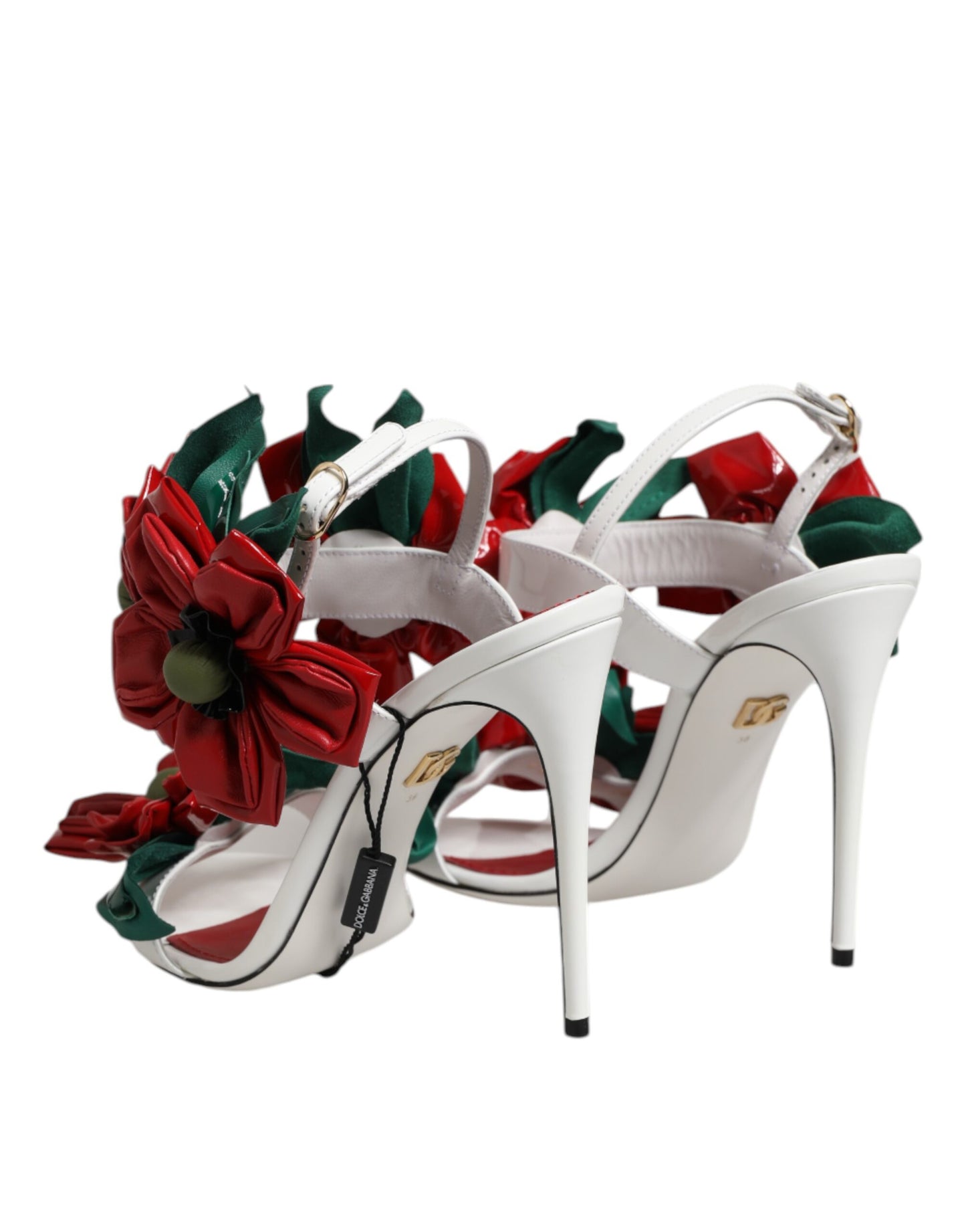 Dolce & Gabbana White Leather Floral Detailing Sandals Shoes