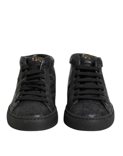 HIDE & JACK Black Leather Lace Up Mid Top Sneakers Shoes