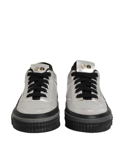 HIDE & JACK Silver Leather Lace Up Low Top Sneakers Shoes