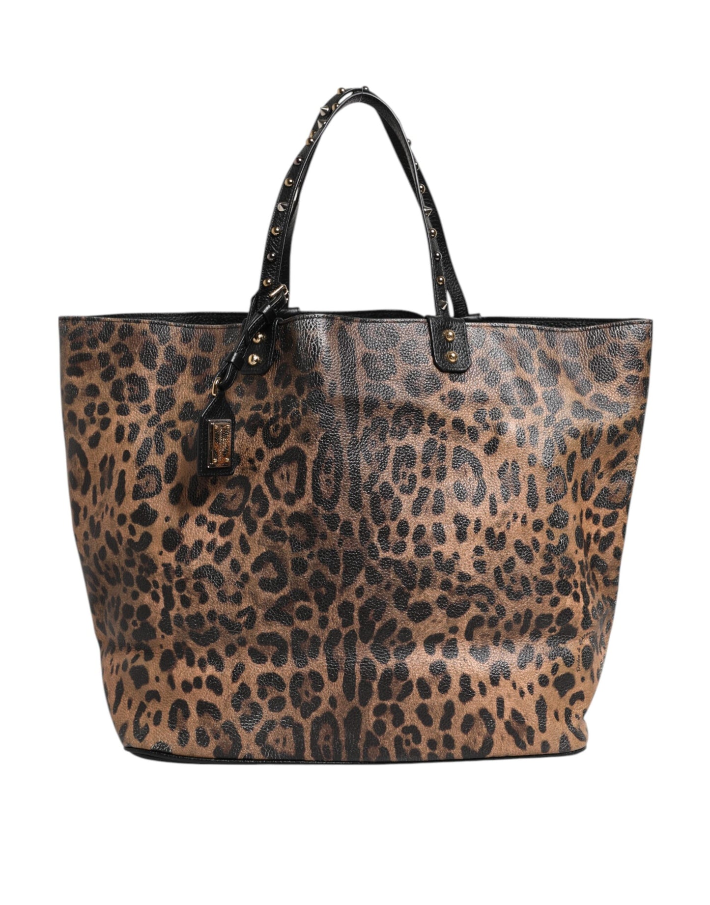 Dolce & Gabbana Brown Leopard BEATRICE Leather Logo Plaque Tote Bag