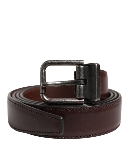 Dolce & Gabbana Brown Classic Silver Metal Logo Buckle Belt