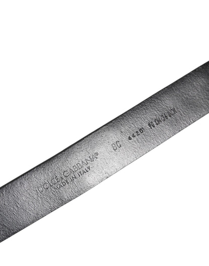 Dolce & Gabbana Black Studded Leather Metal Logo Buckle Belt