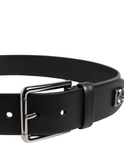 Dolce & Gabbana Black Leather Studded DG Metal Buckle Belt