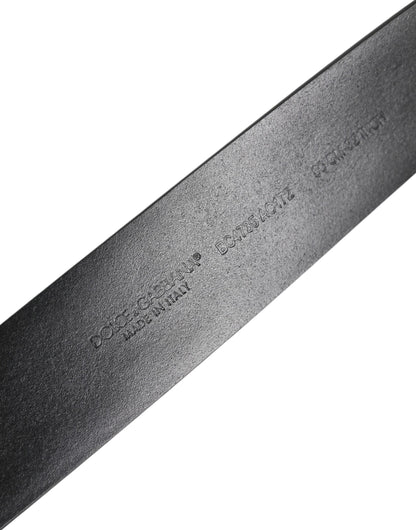 Dolce & Gabbana Black Leather Studded DG Metal Buckle Belt