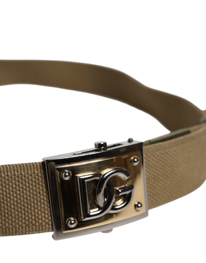 Dolce & Gabbana Military Green Nylon Logo Metal Buckle Belt
