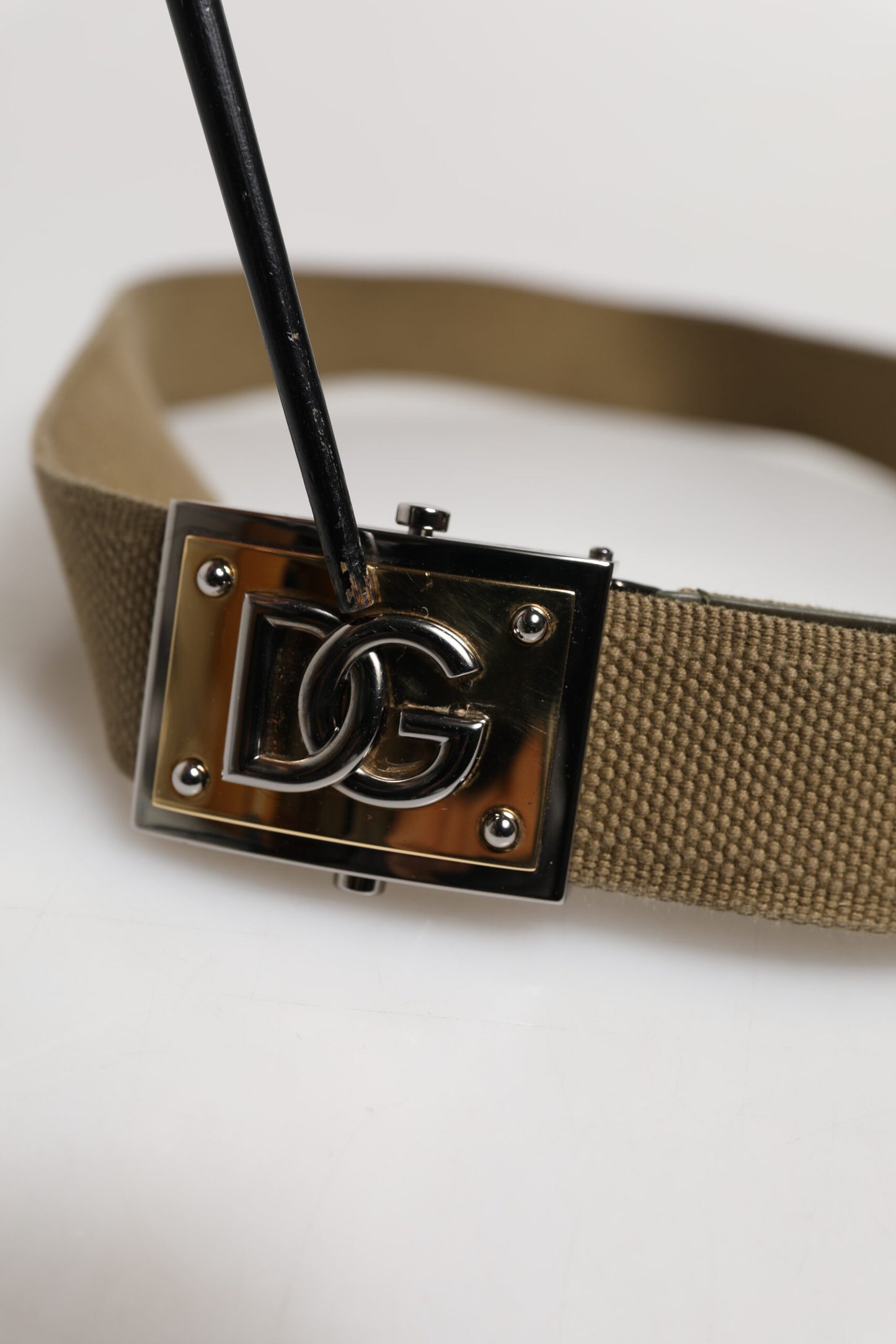 Dolce & Gabbana Military Green Nylon Logo Metal Buckle Belt