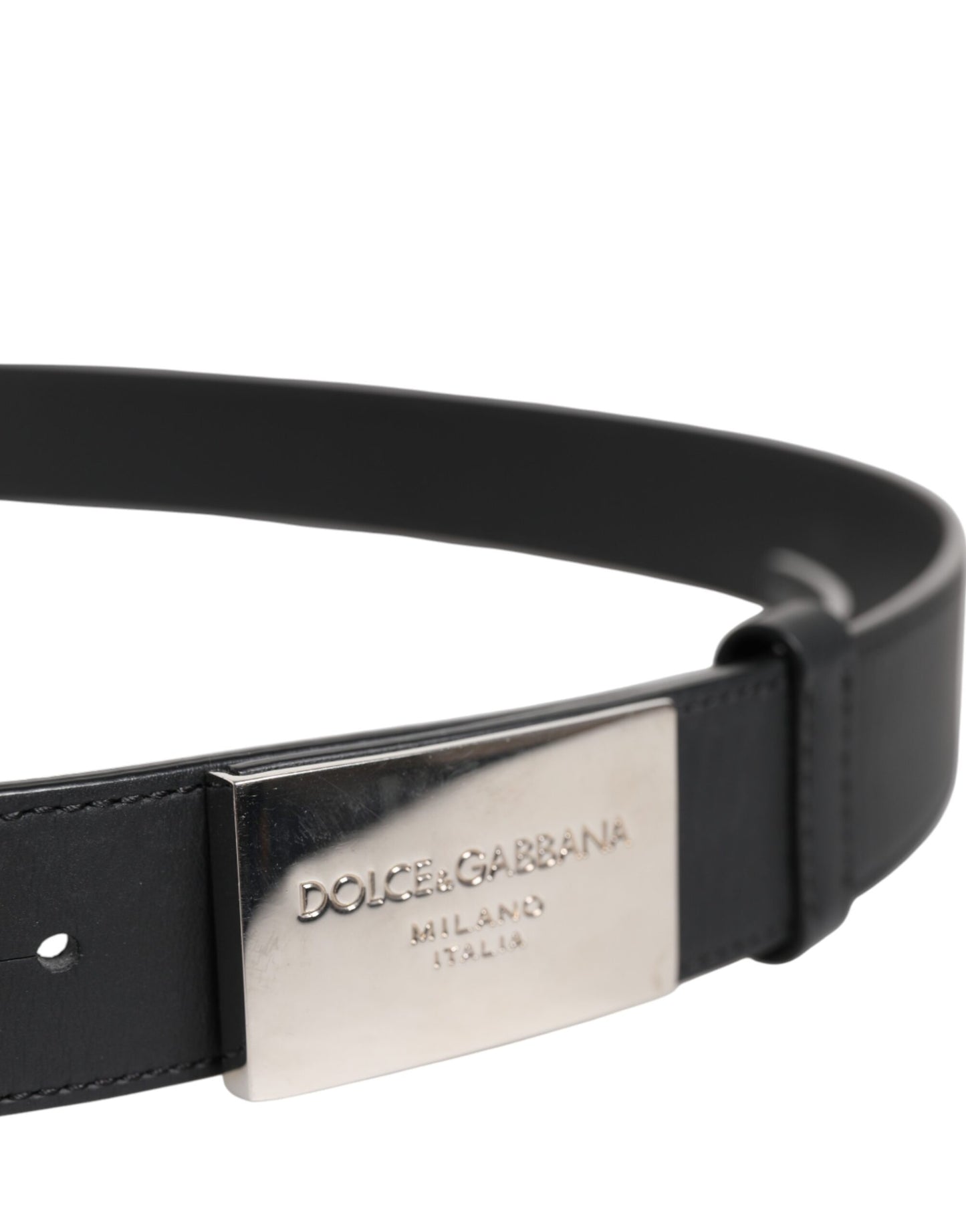 Dolce & Gabbana Black Leather Metal Logo Buckle Belt
