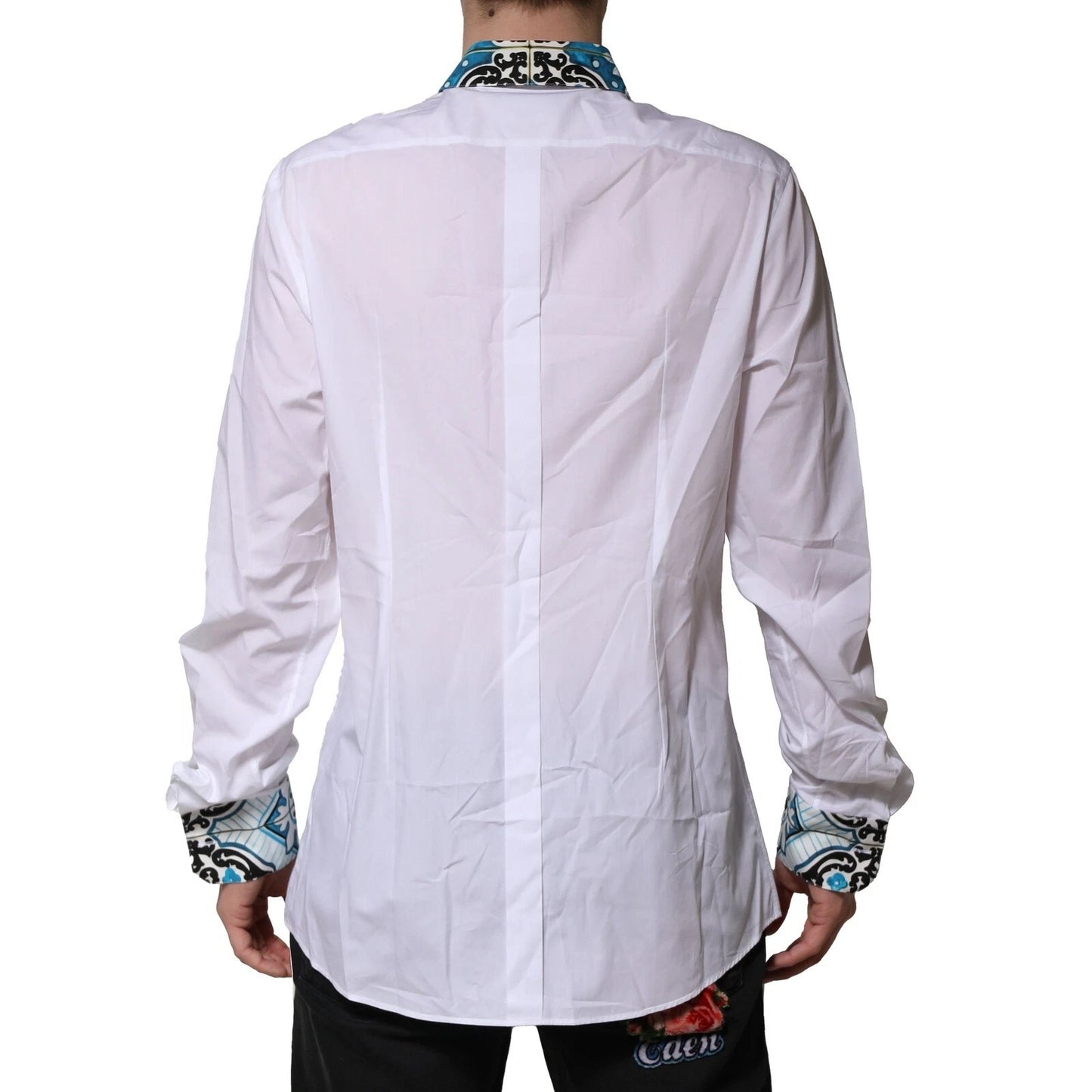 Dolce & Gabbana White Majolica Detailing GOLD Dress Shirt