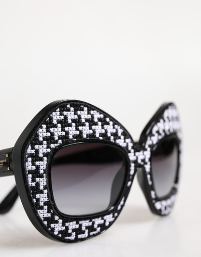 Dolce & Gabbana Black White PIED DE POULE Print Oversized Shades Sunglasses