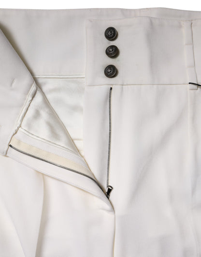 Dolce & Gabbana White Wool High Waist Tapered Pants