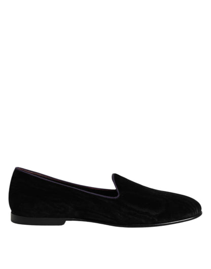 Dolce & Gabbana Black DG Crown Embroidery Loafers Slip On Shoes