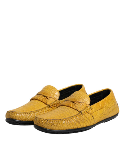 Dolce & Gabbana Yellow Exotic Leather Loafers Slip On Shoes
