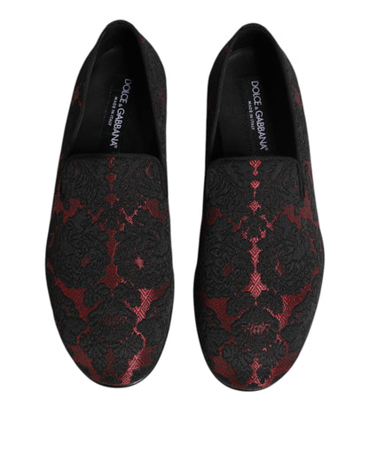 Dolce & Gabbana Red Black Jacquard Slip On Men Loafers Shoes