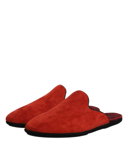 Dolce & Gabbana Orange Suede Slides Flat Slipper Shoes