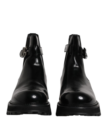 Dolce & Gabbana Black Belted DG Logo Men Chelsea Boots Shoes