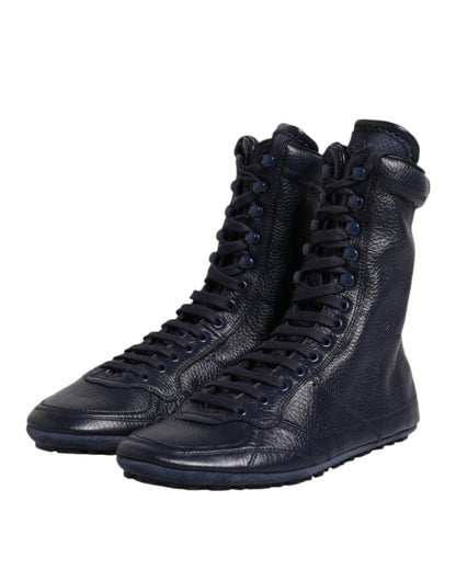 Dolce & Gabbana Dark Blue Leather KING High Top Sneakers Shoes