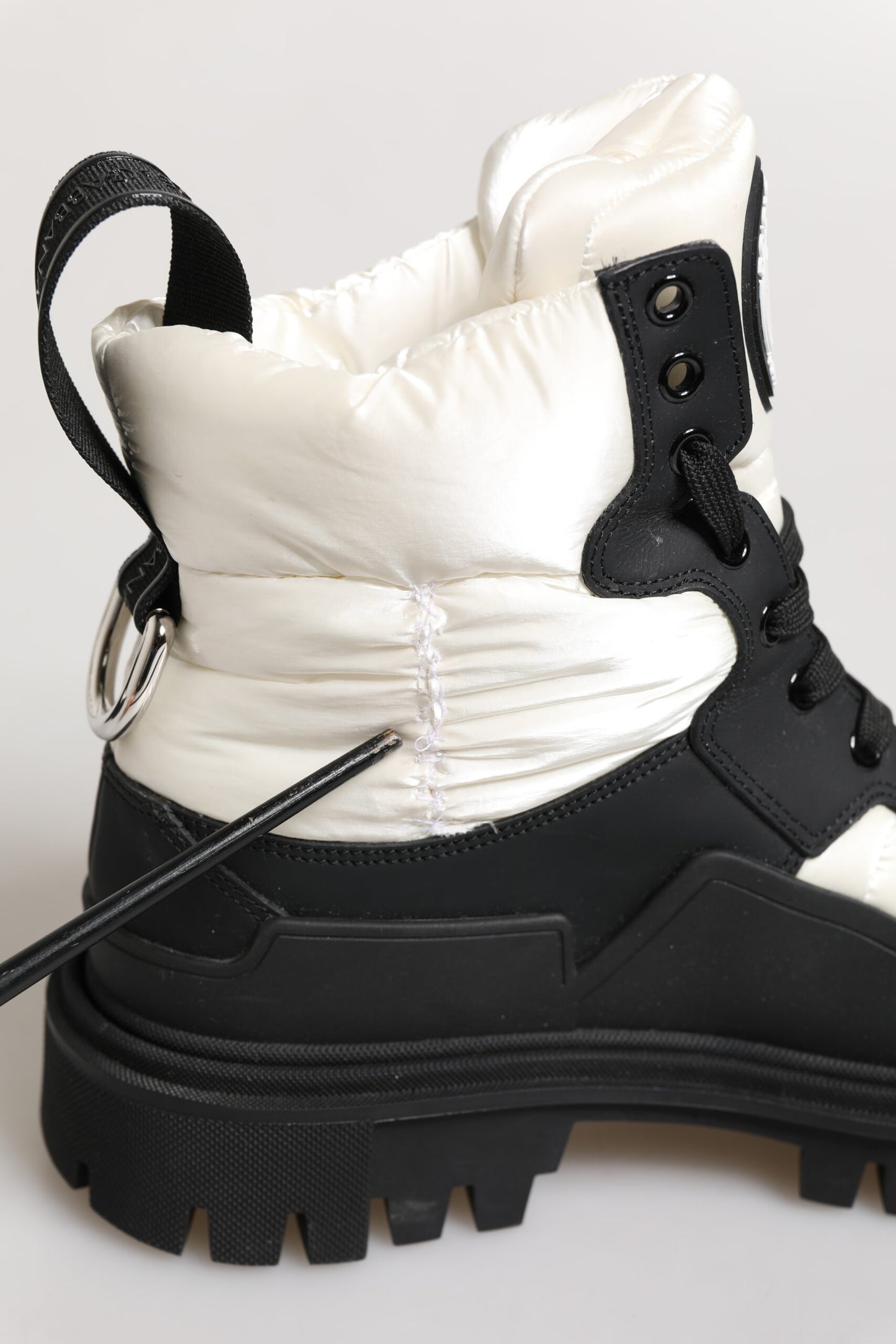 Dolce & Gabbana Black White Padded Lace Up Short Boots Shoes