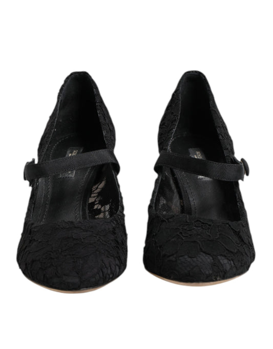 Dolce & Gabbana Black Mary Jane Taormina Lace Pumps Shoes